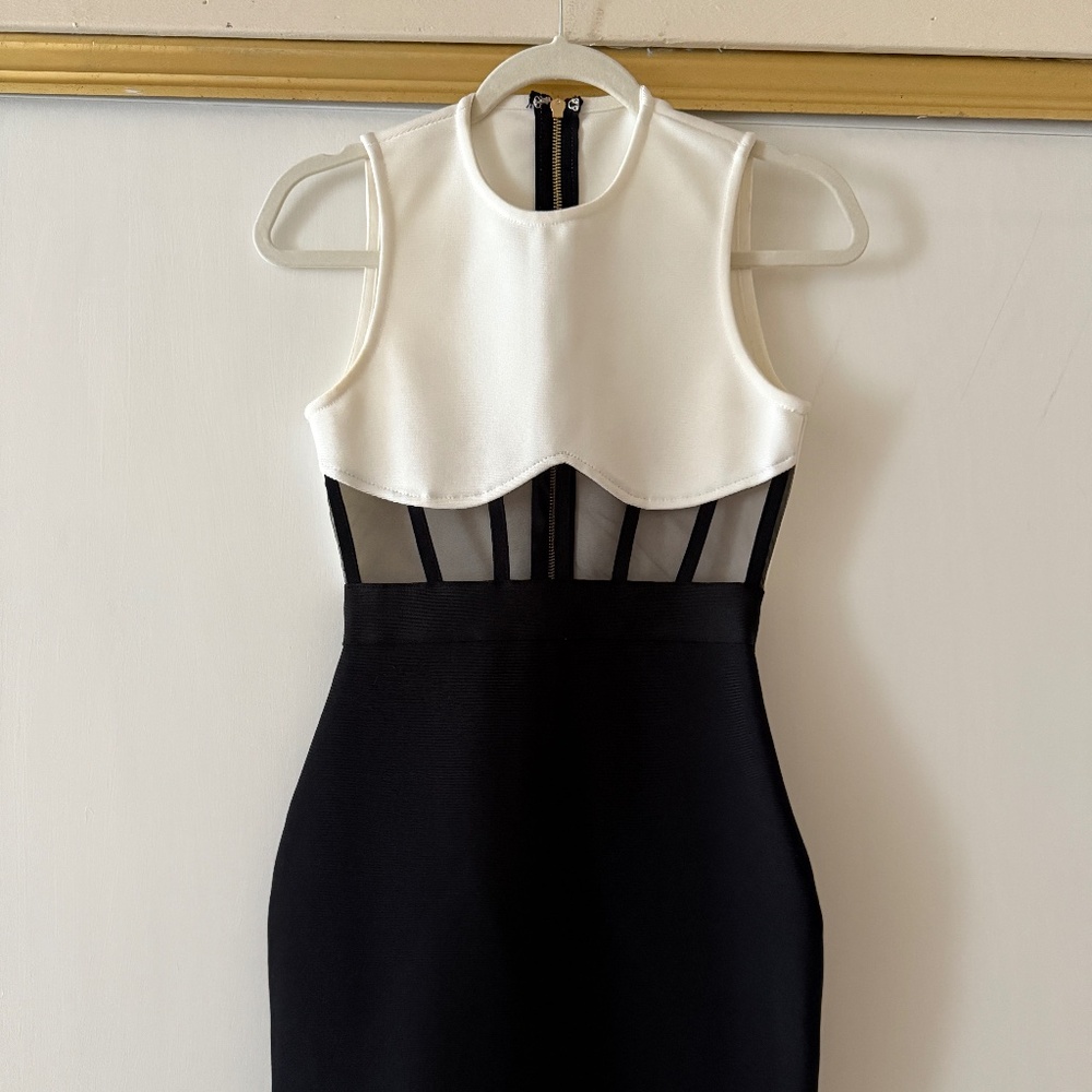 Round Neck Sleeveless Mesh Midi Bandage Dress S